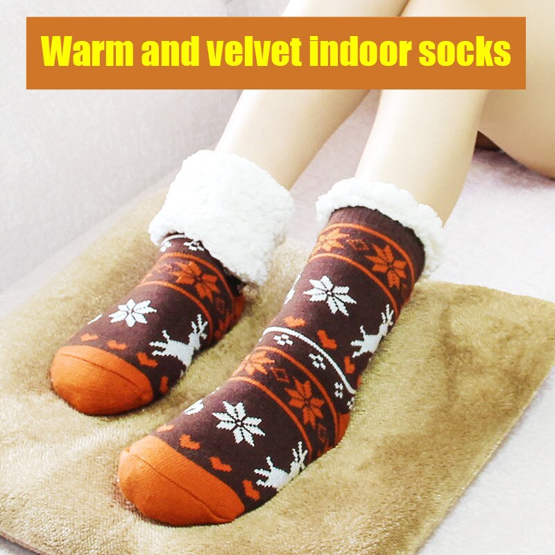 Warm Fleece Lined Winter Soft Slipper Socks Christmas With Non Slip for Men Women Outdoor Skiing