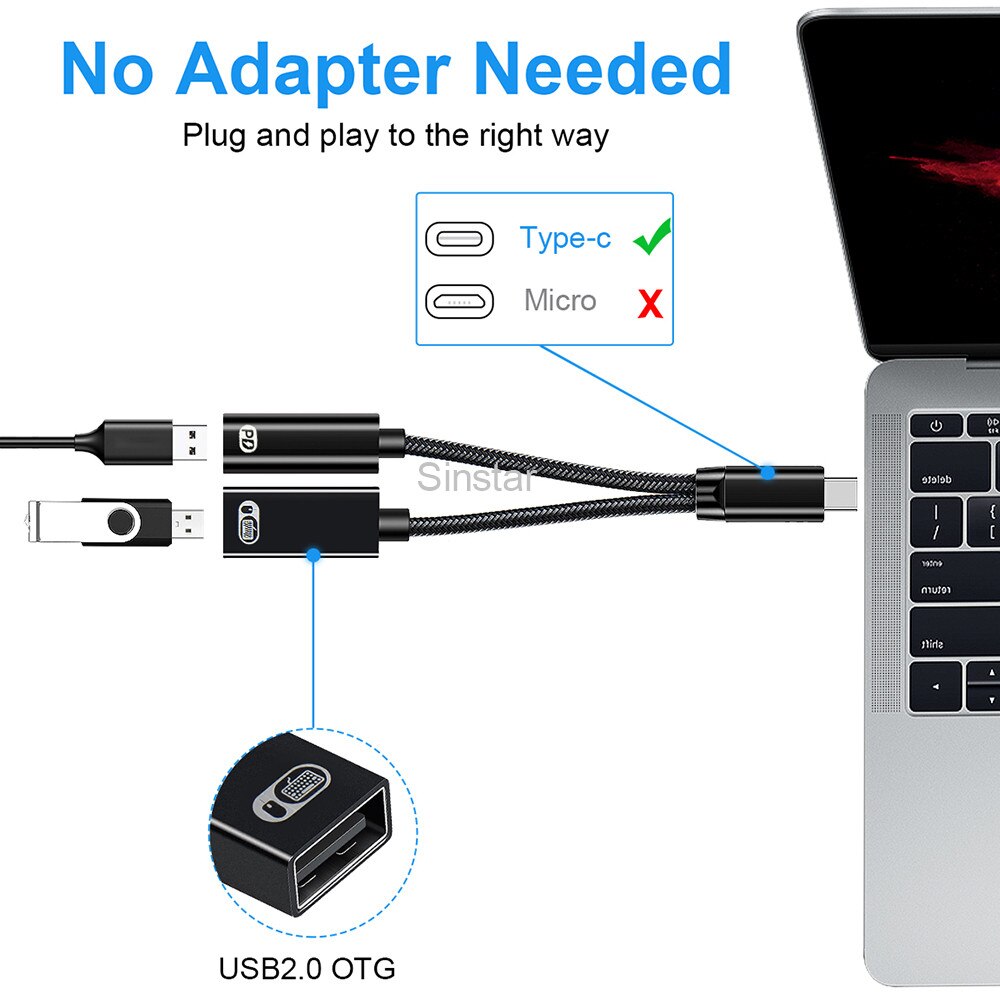 OTG 2 w1 USB C rozdzielacz kabel danych i ładowania dla Google TV dla chromecasta dla Samsung typ C męnarty na USB C OTG adaptery telefoniczne