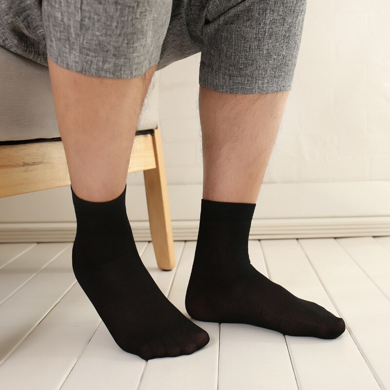 10 Pairs/lot Men Socks Solid Color Bamboo Fiber Ultra-thin Elastic Silky Short Socks Summer Excellent Casual Male Sock