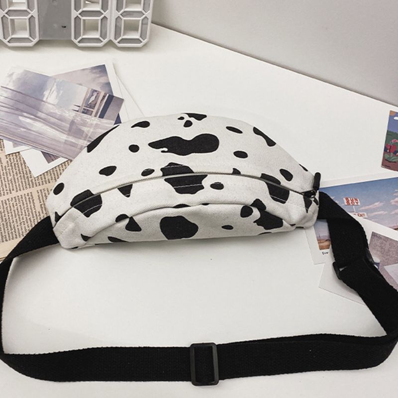 Marsupio da donna con stampa mucca cartone animato marsupio marsupio tela Sport cintura anca petto borsa a tracolla a tracolla