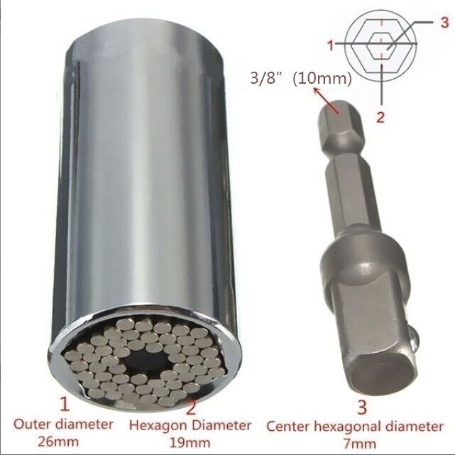 1 Set Torque Wrench Head Set Universal Socket Sleeve 7-19mm Power Drill Ratchet Bushing Spanner Key Multi Hand Tools