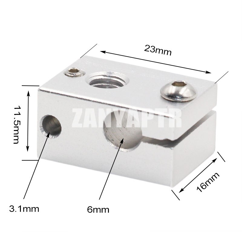 ZANYAPTR - 1Pcs Reprap 3D Printer Extruder V6 Aluminum Heater Block All-Metal Extruder For HotEnd 23x16x11.5mm Suit PT100