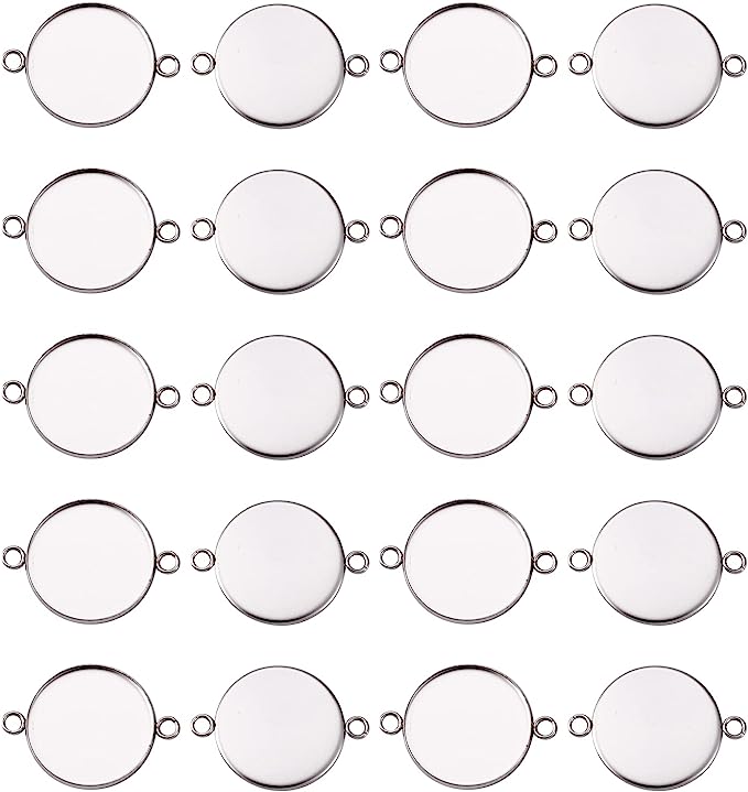 10 pezzi vassoi con castone in acciaio inossidabile impostazione del connettore distanziatori rotondo doppio anello cabochon cammeo base collana braccialetto gioielli fai da te