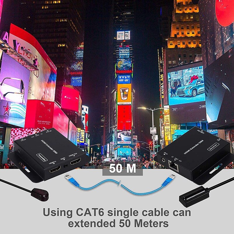 1080P Hd Hdmi Extender 50M/164 Voeten Over Enkele CAT5E/CAT6 Ethernet Kabel Met Ir Control en Edid Functie
