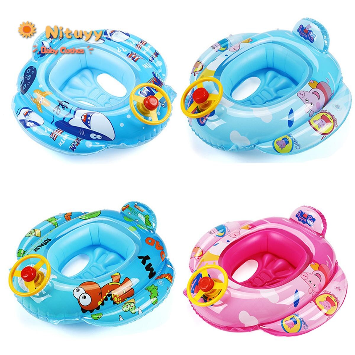 Summer Baby Swimming Ring Cartoon Cute with Steering Wheel Thick Cute Round Shape Watering Float Seat Ring