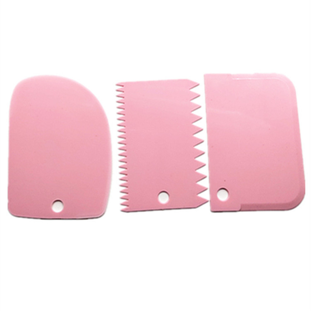 Couteau à pâte en plastique, 3 pièces, outils de pâtisserie, couteau à pâte en plastique, glaçage, Fondant, grattoir, décoration, bord lisse et dentelé, spatules, coupe-gâteau: Rose
