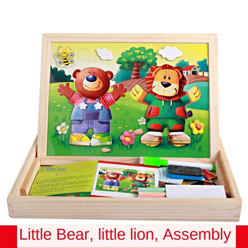 Kids Educational Learning Toy Wooden Magnetic Puzzle Toys for Children Jigsaw Animals/Circus Drawing Board with Box: G