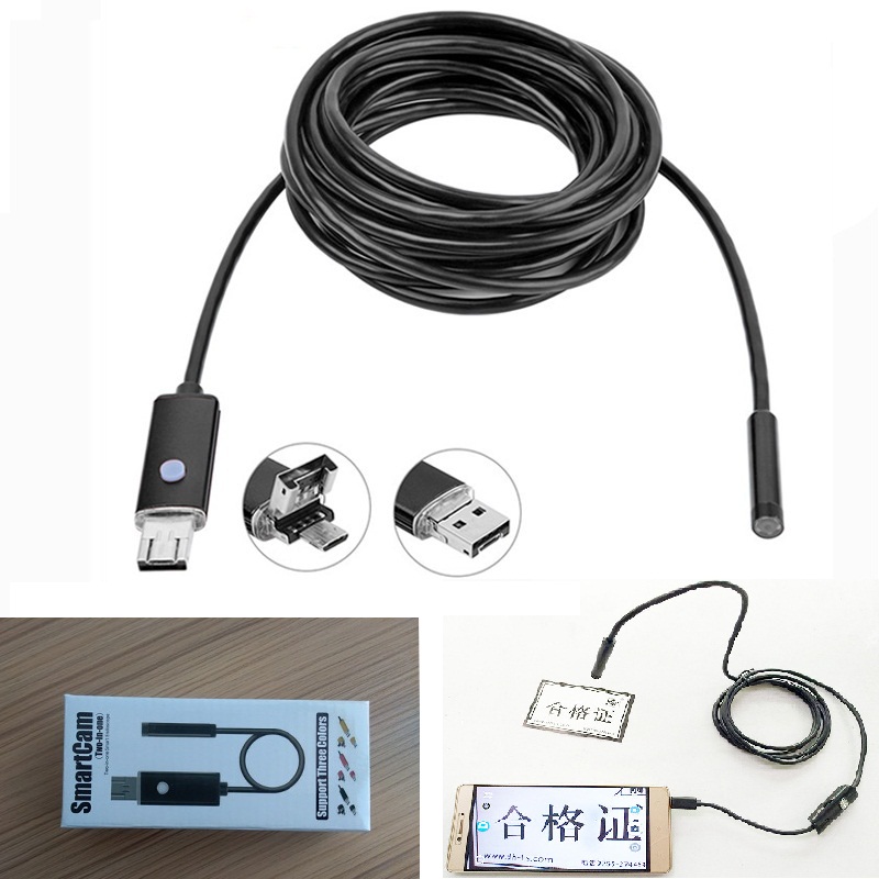 2 in 1 Waterproof LED Mini WIFI Camera USB Endoscope Wire Snake Tube Inspection Borescope for Android PC Camera: 5M Cable