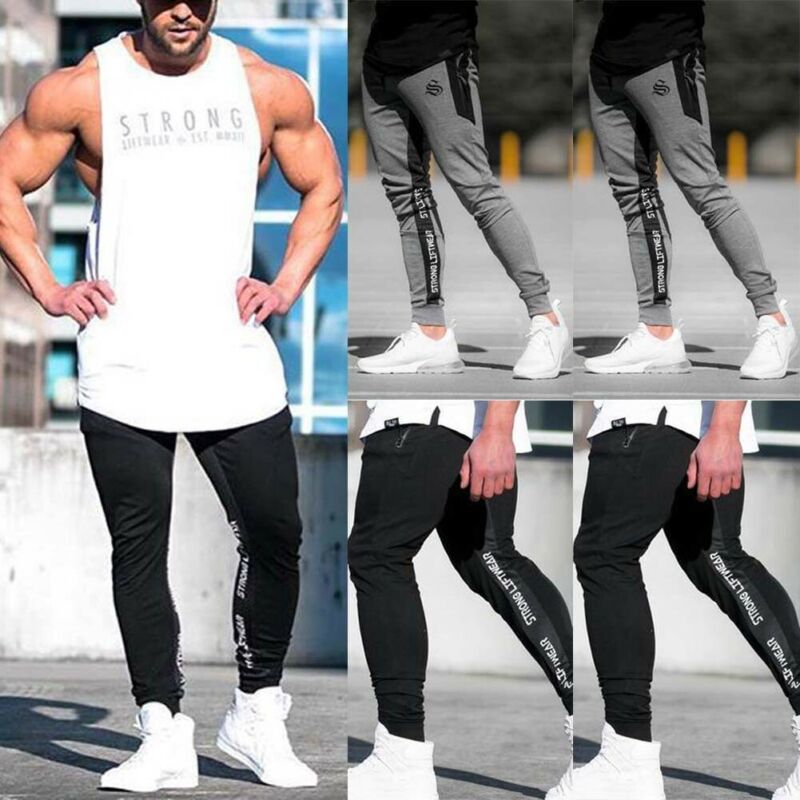 M-XXL Men Long Casual Sport Pants Gym Slim Fitness Trousers Running Joggers Bodybuilding Workout Skinny Sweatpants