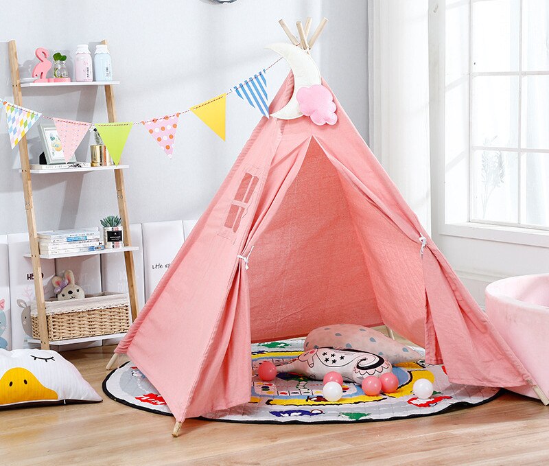 Portable Children Tents Tipi Play House Kids Cotton Canvas Indian Play Tent Wigwam Child Little Beach Teepee Room Decoration: Brown