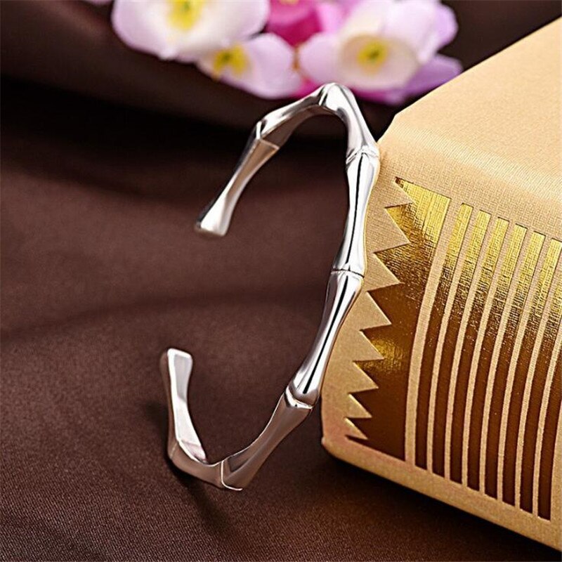 Korean Style Simple Bamboo Bracelets 925 Sterling Silver Jewelry Smooth Personality Bangles SB190
