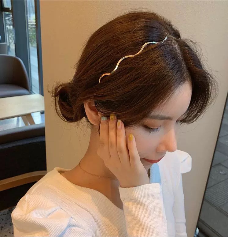 Diademas onduladas de Metal dorado simples para mujer coreana, diadema doblada, aro geométrico fino para la cabeza, tocado para niñas, peinado
