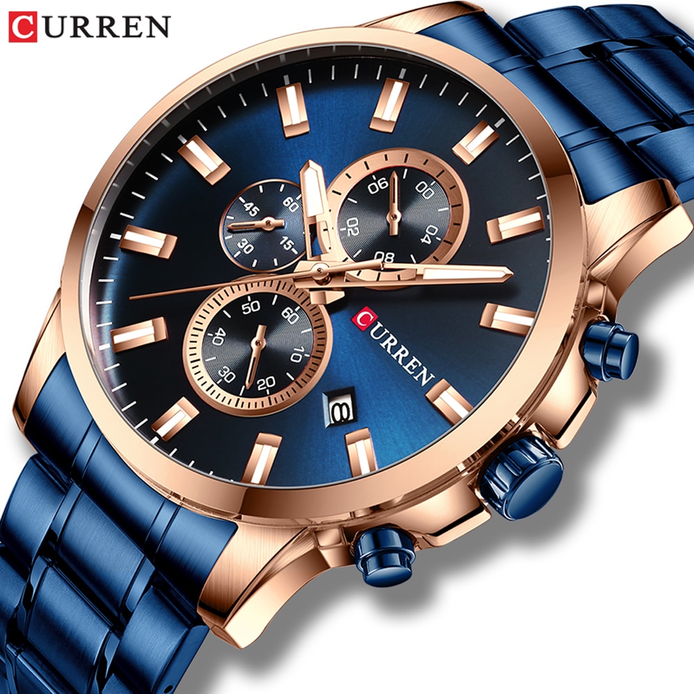 Curren Luxe Sport Quartz Horloges Mannen Horloge Met Lichtgevende Handen Chronograph Auto Datum Rvs Horloge