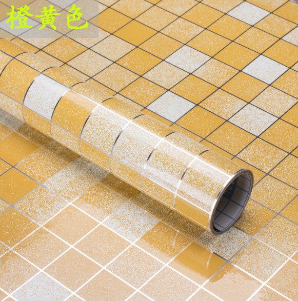 45*100cm badeværelse køkken vandtæt selvklæbende plaid vægpapir vandtæt folie klistermærker anti-olie wrap fliser væg klistermærker: Orange