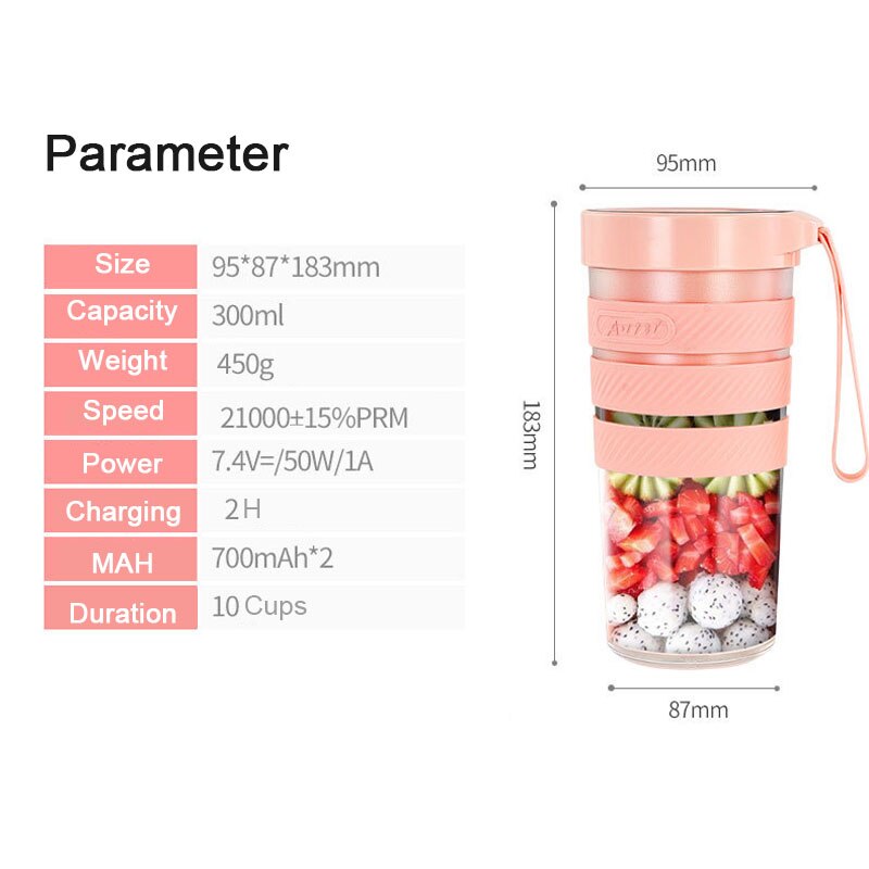 Household Portable Fruit DIY Juicer Cup Kitchen Tools USB Rechargeable Mini Electric Smoothie Milkshake Blender Juice Machine