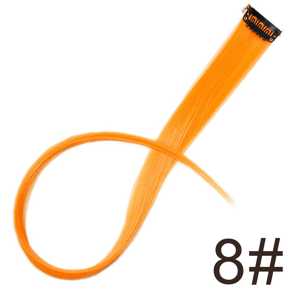 Long 20"Inches Synthetic Single Clip Hair Extensions Rainbow Colors Straight Hairpiece for Women 10PCS/pack: LightOrange