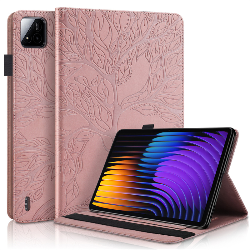 Tablette Funda pour Xiaomi Pad 7 Pro étui 11.2 "en relief arbre Flip portefeuille support étui pour Xiaomi Pad 7 Mi Pad 7 Pro tablette couverture Coque: 12.4 / Rouge