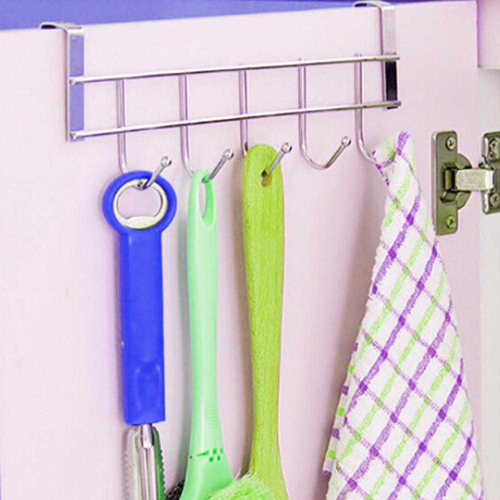 Kitchen Storage Rack Anti-slip Sturdy Stainless Steel Cupboard Hanging Hook for Room Door