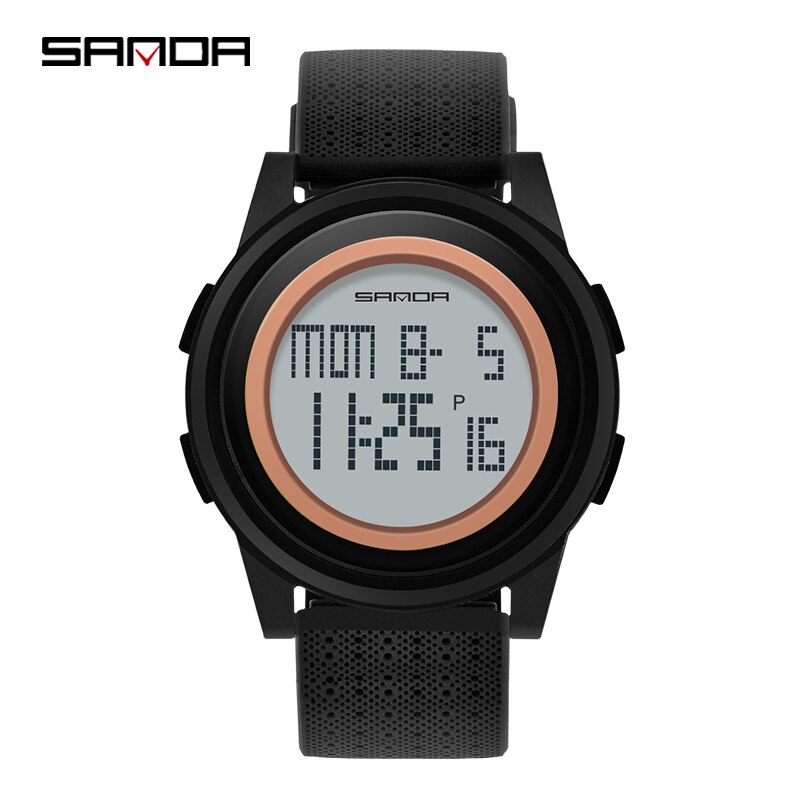Sanda 2022 outdoor sport horloge heren multifunctioneel horloge wekker chrono 3 bar waterdicht digitaal horloge reloj hombre: Zwarte roos