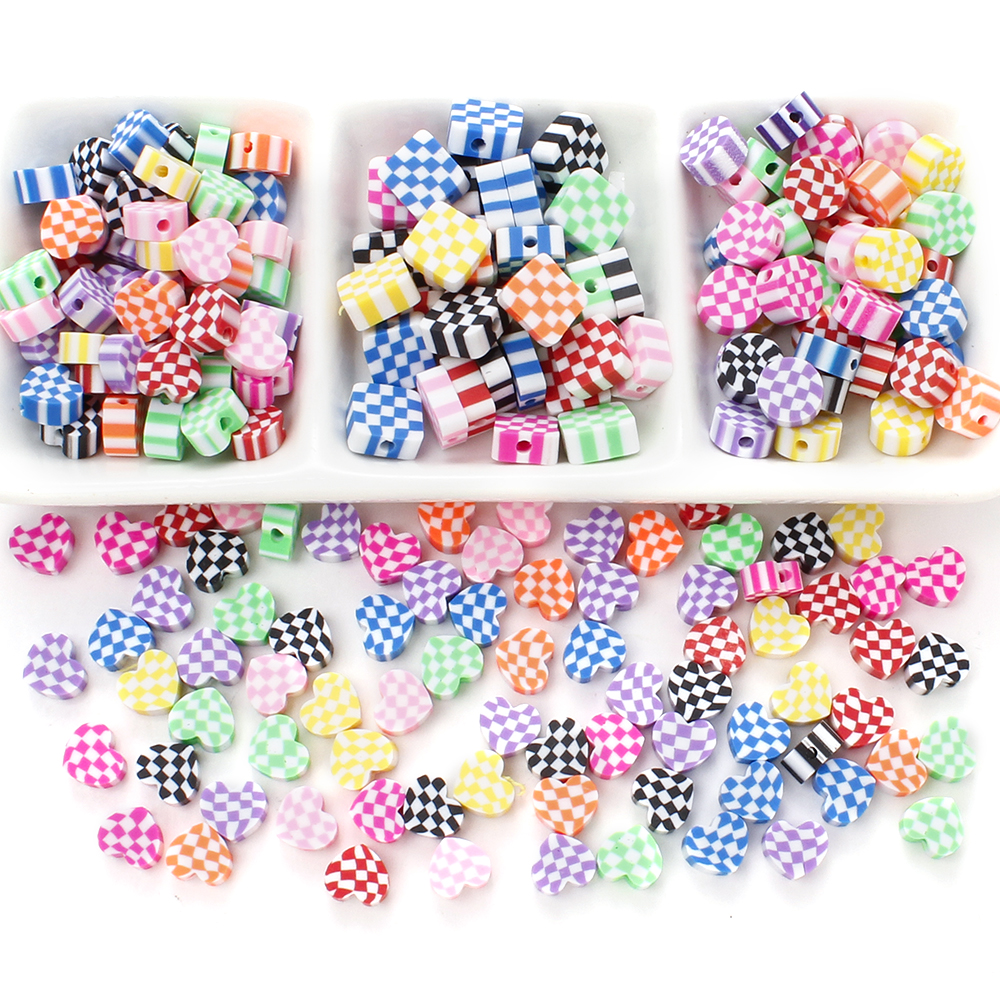 Cuentas de arcilla suave con estampado de tablero de ajedrez, abalorios espaciados a cuadros clásicos para pulsera, accesorios de joyería, 50 unidades