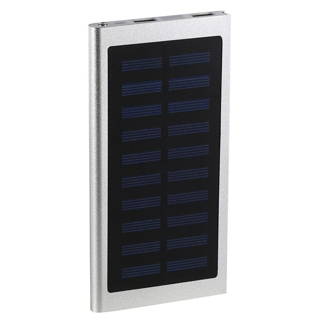 Solenergibank 50000 mah 2 usb eksternt batteri led bærbar powerbank mobiltelefon solcelleoplader til smartphone: Grå