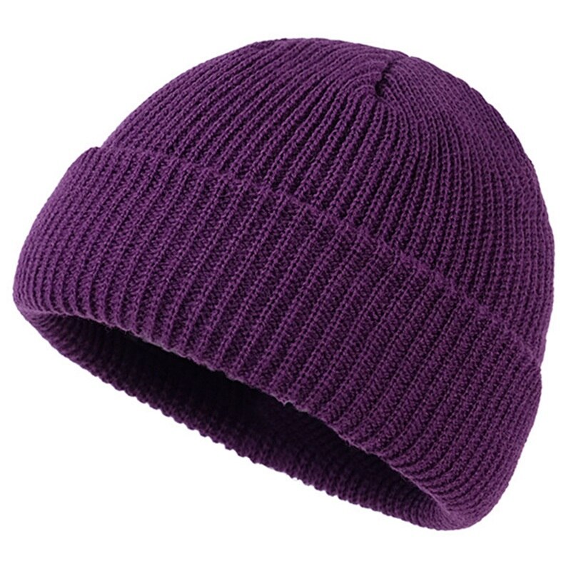 9 farver unisex hue hue ribstrikket vinterhue med manchet varm kort hue ensfarvet kalot baggy til voksen hue: Dpp