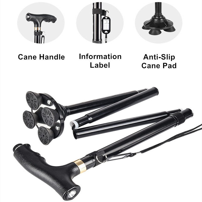 A bengala dobrável da caminhada da liga de alumínio conduziu a vara telescópica antiderrapante para idosos com altura ajustável da luz do diodo emissor de luz