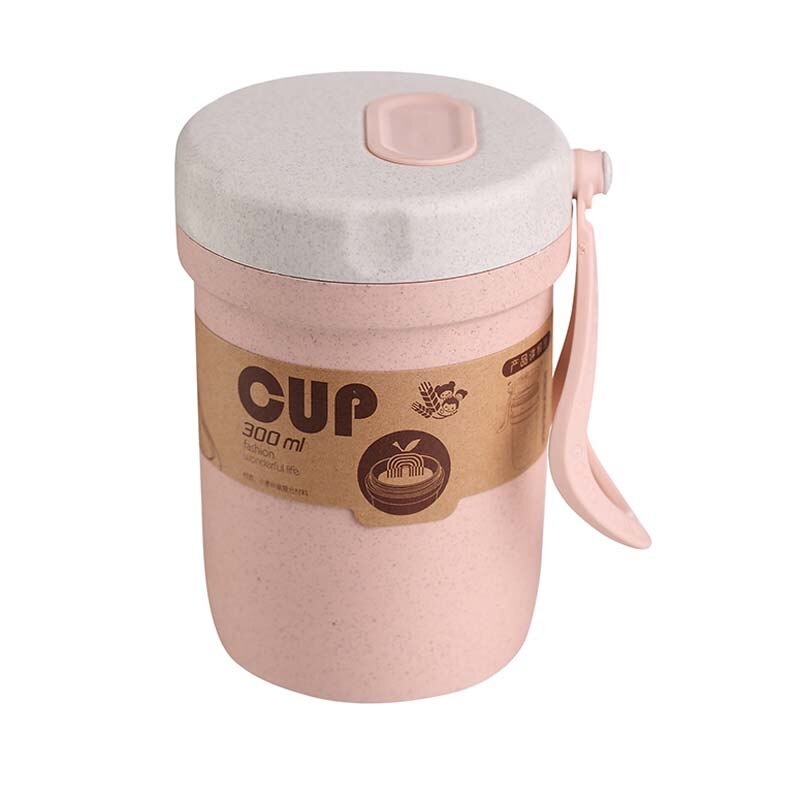 Baby kinderontbijtgranen mee te nemen tarwe snackbeker met deksel lekvrij bewaar melk pap ontbijtbeker cornflakes voedselcontainer 300ml: 300ml roze ronde