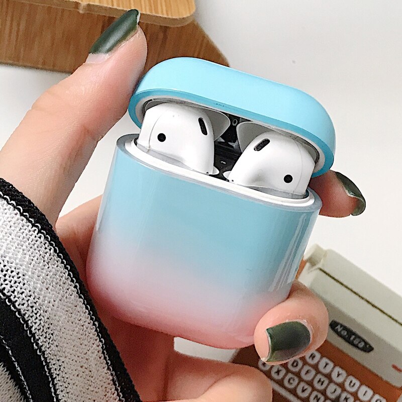 1/5PSC chiaro caso per caso sveglio di airpods Liscia gradiente della copertura per airpods 2 di tappo per orecchie Anti-perso rope copertura di caso di sport per airpods 2 caso: Set A Blue-Pink