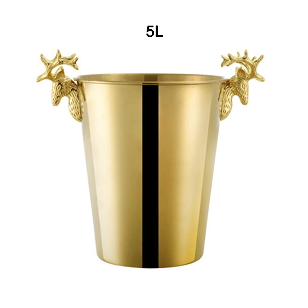 Personalidad cuernos cubo de hielo europeo Retro de acero inoxidable galvanoplastia de cerveza, vino, cubo de hielo barman de Bar Gadgets Decoración: Gold 5L