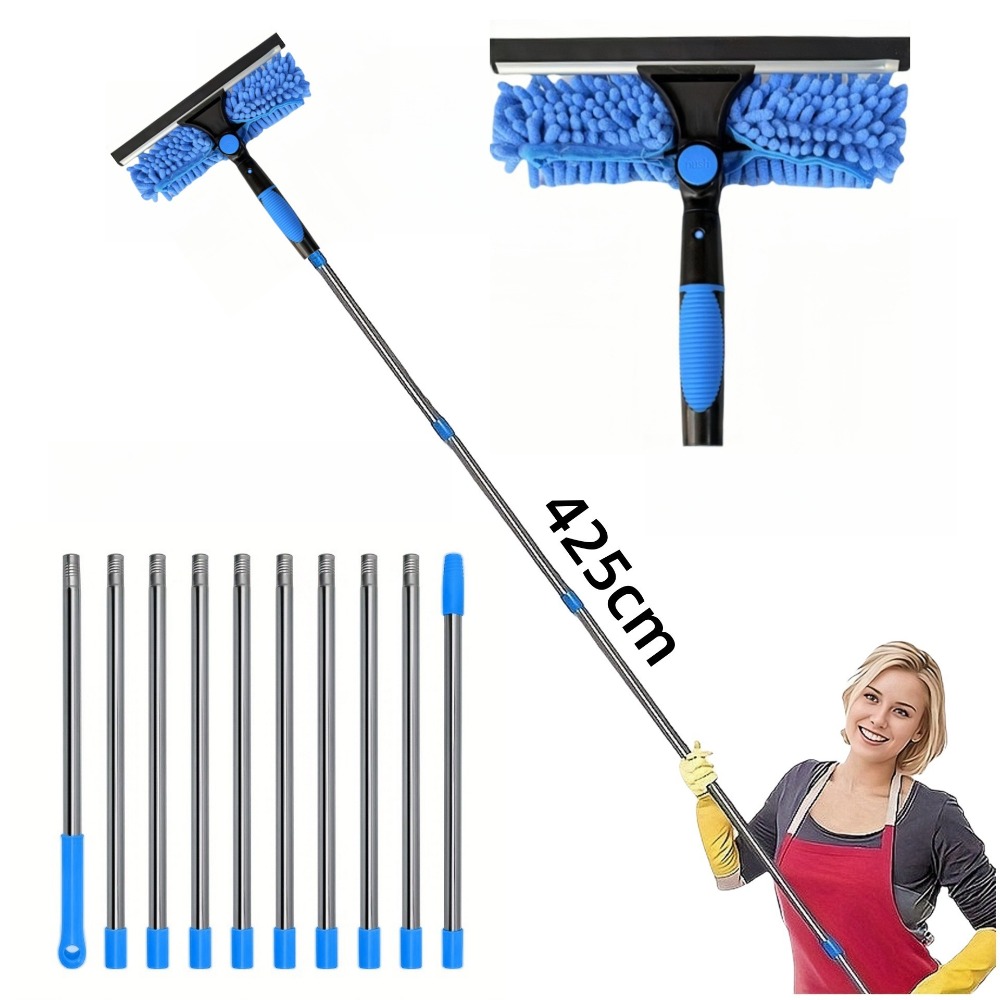 Long Duster Window Cleaning Squeegee Dusting Cleaning Extension Pole Ceiling Duster 2 In 1 Washing Dust Remover