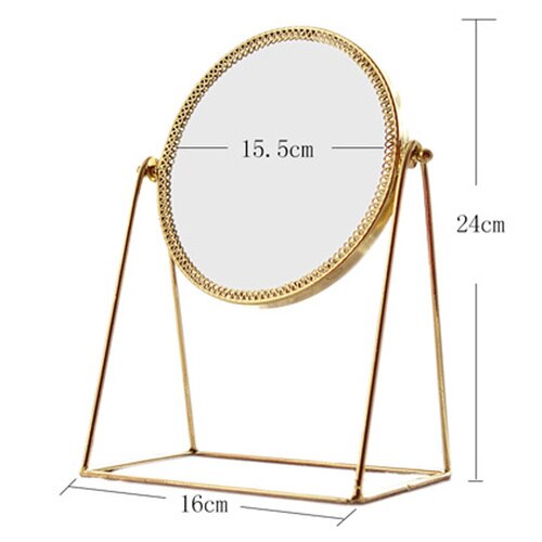 Retro luz de luxo europeu metal ouro espelho maquiagem casa desktop quadrado redondo espelhos decorativos wj527: A