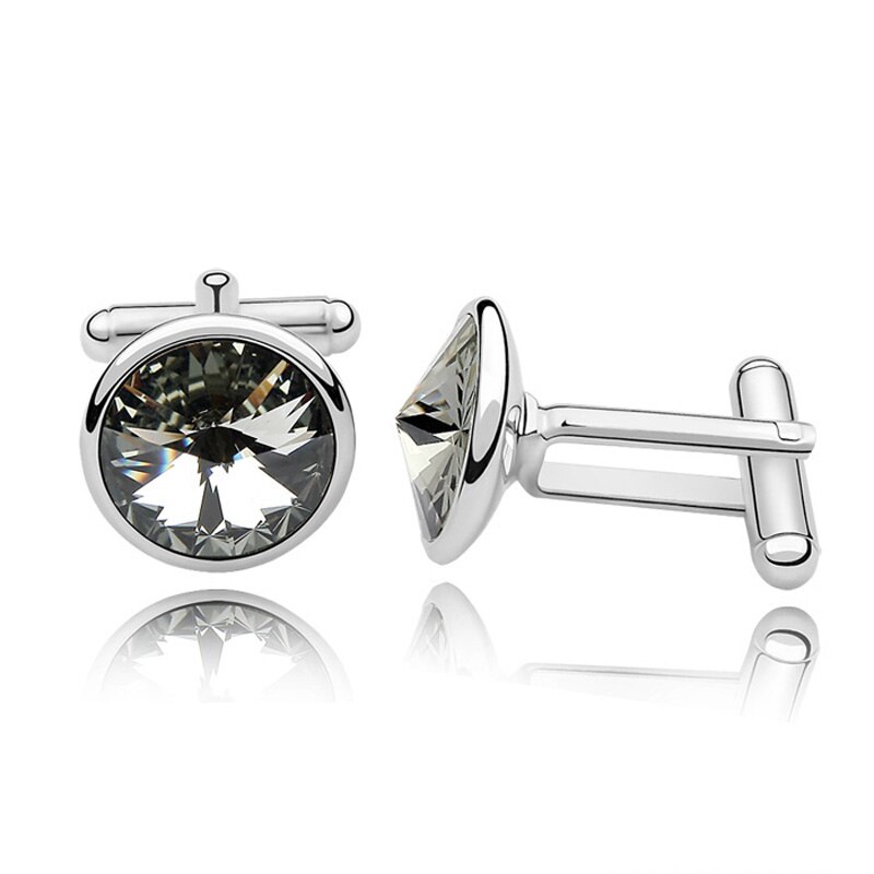 round made with Austrian crystal luxury cufflink for man business shirts white gold color cuff links jewelry: Black diamond