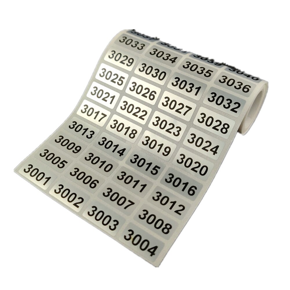 1000 etiketten Fortlaufende Nummer Inventar Lagerung Aufkleber Wasserdicht 20mm x 10mm 001 zu 10000 Für Wahl