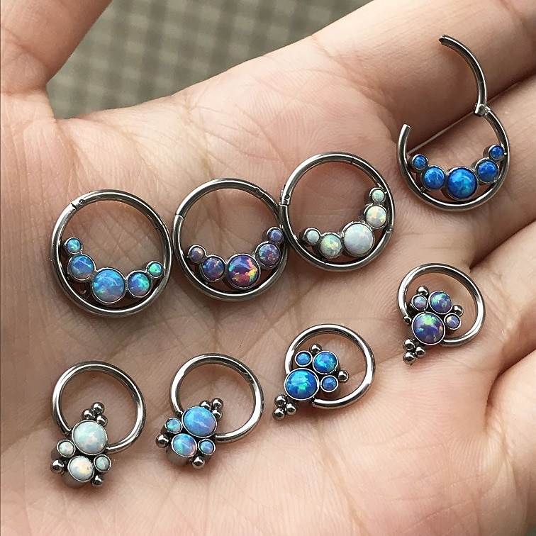 Edelstahl Opal Septum Clicker Band Ring Nase Labret Ohr Tragus Knorpel Daith Wendel Ohrring Zucht Karosserie durchbohren Schmuck