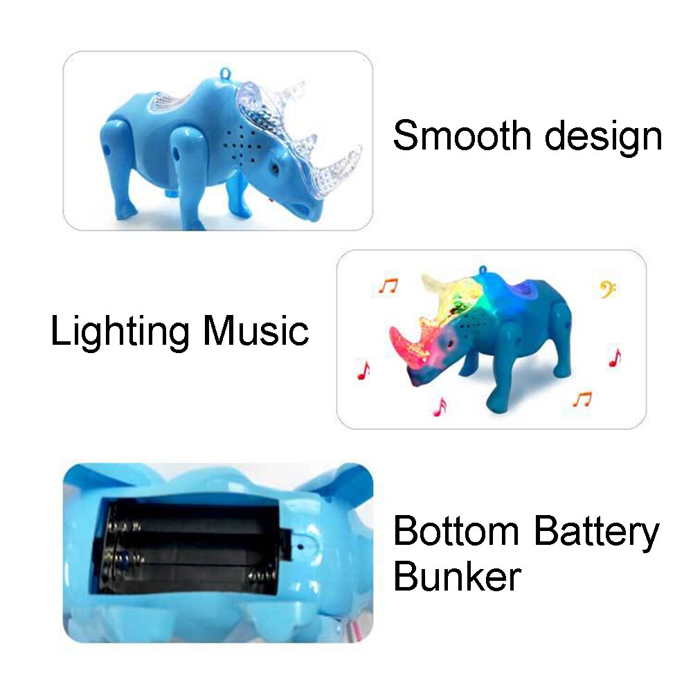 Electric Music Walking Rhino Animal Toys LED Light Glow Electronic Pets Toy Musical Toys For Kids Baby Girl Boy