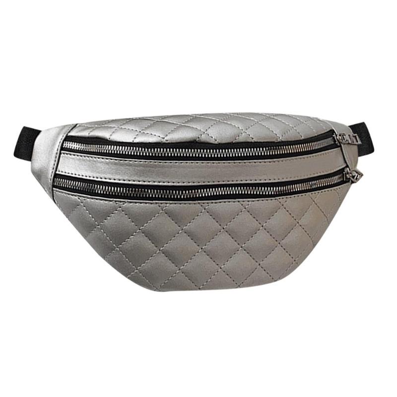 Vrouwen Pu Lederen Banaan Taille Tas Dubbele Rits Riem Tas Modemerk Fanny Pack Casual Crossbody Borst Bag Phone Pouch rinoner: Zilver