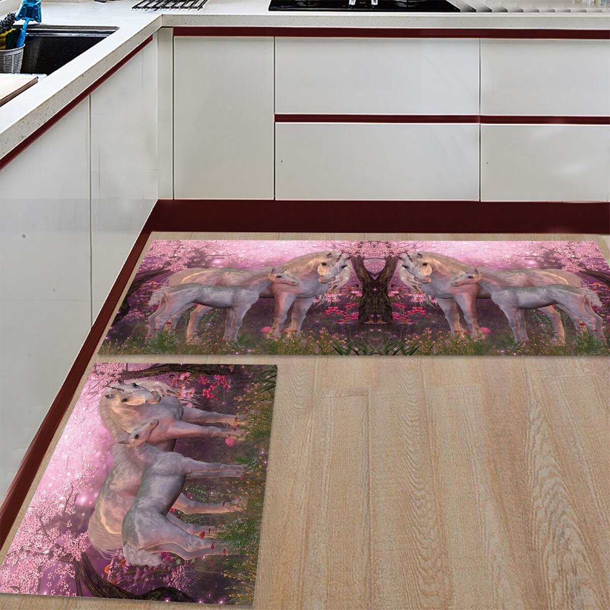 2 st/set köksmatta djur rosa unicorn golvmatta matta dörrmattor entré halkfri golvmatta för vardagsrum badrum