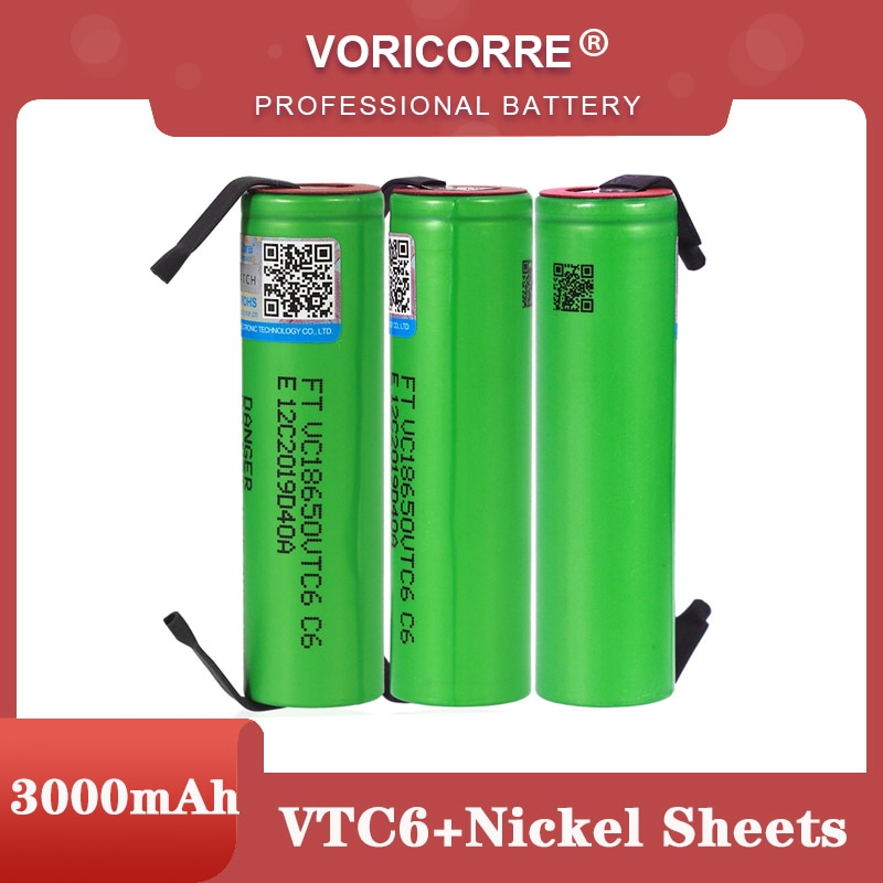 VariCore VTC6 3.7 V 3000 mAh 18650 Li-Ion Oplaadbare Batterij VC18650VTC6 batterijen + DIY Nikkel Lakens