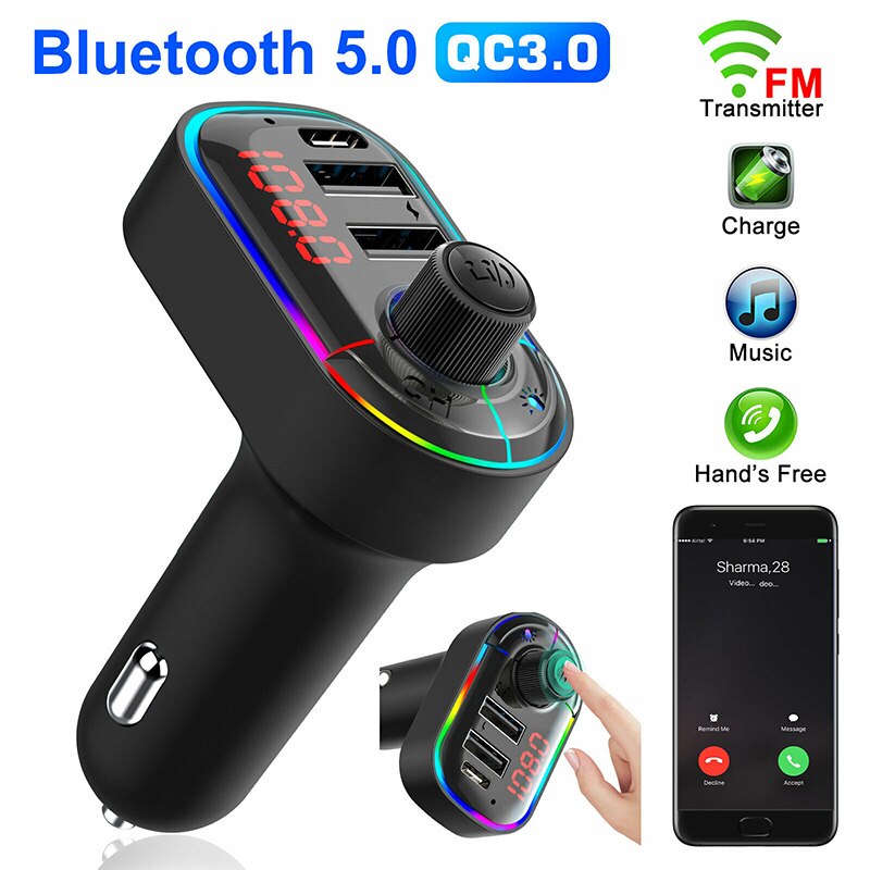 Car Bluetooth 5.0 FM Transmitter Wireless Adapter Mic Audio Receiver Auto MP3 Player 2.1A Dual USB Fast Charger Car Accessories