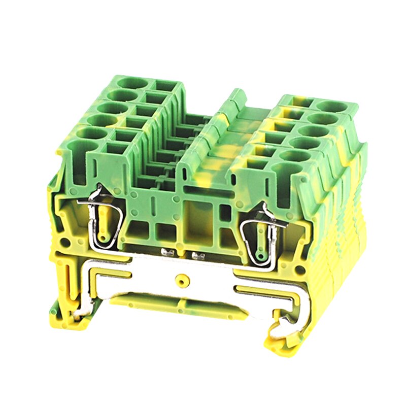 10Pcs Spring Ground Terminal Blocks ST4-PE Bornier Din Rail Yellow Green Earthing Terminals Block Wire Cable Connector 4mm2