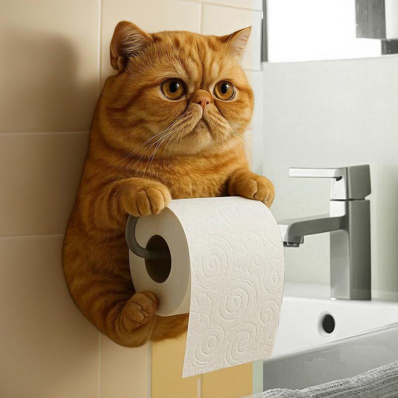 Toiletpapirholder til katte harpiks vægmonteret badeværelse toiletpapirholder køkkenrulleholder sød dispenser værelsesindretning
