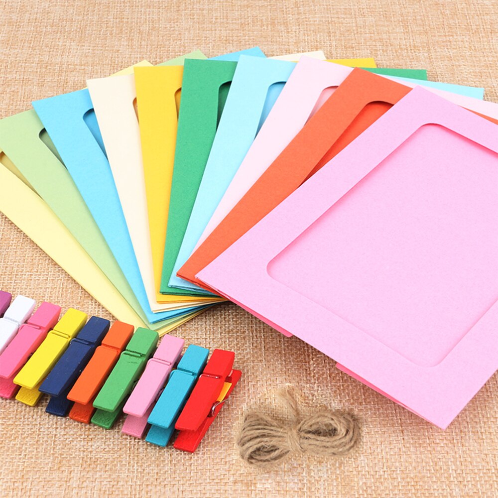 10 Pcs DIY Kraftpapier Fotolijst Opknoping Muur Foto Fotolijst Kraftpapier Met Clips En Touw Familie Geheugen decoraties