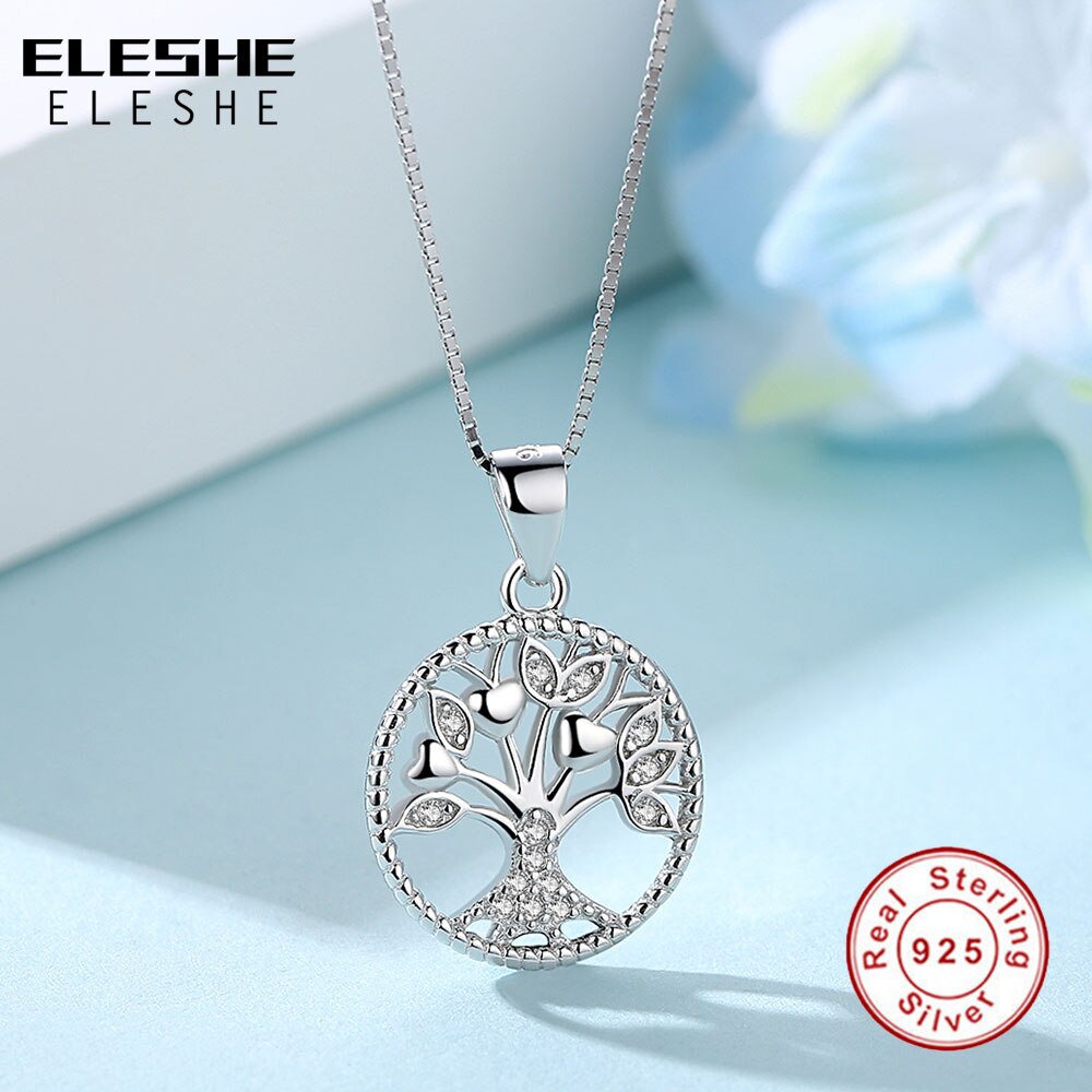 ELESHE Echt 925 Sterling Silber Familie Baum des Lebens Anhänger Halsketten Für Frauen Mit Kette Schmuck