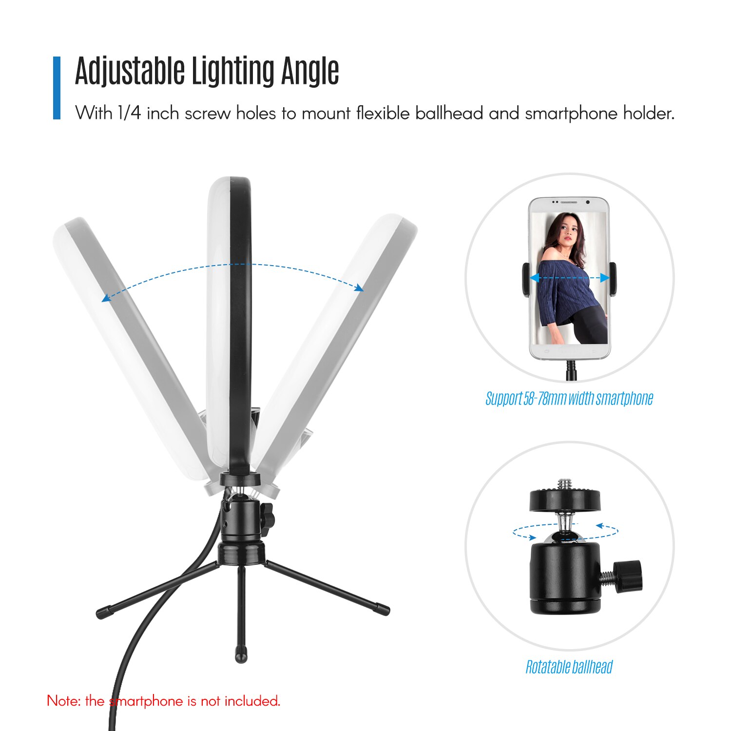 Photography 8" LED Ring Light Fill-in Lamp Built-in 72LED 10W Dimmable 2700-5500K+Ballhead Phone Holder for iPhone Huawei Xiaomi