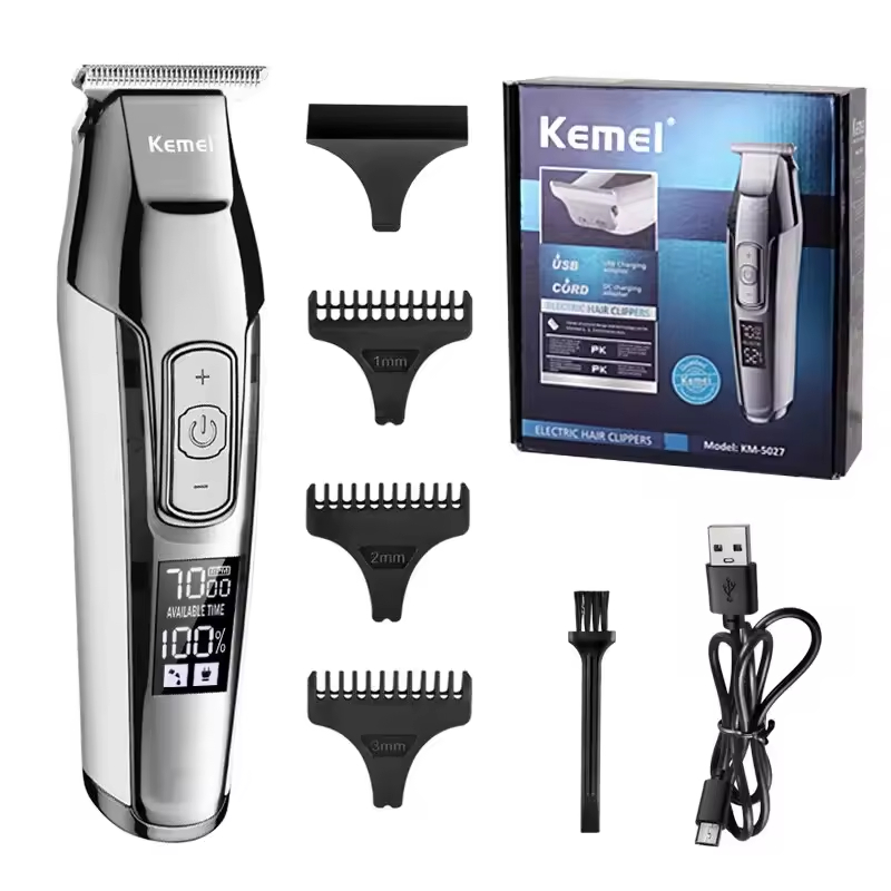 Kemei KM-5027 Original Elektrische Haarschneidemaschine Wiederaufladbare Haarschneider LCD Anzeige Friseur Professionelle Schneidemaschine: Gold