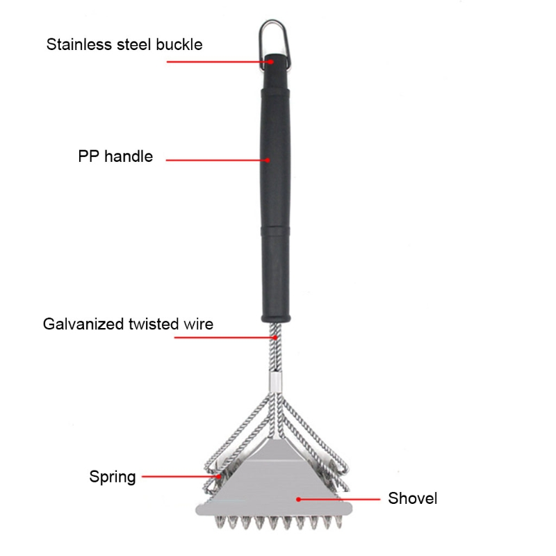 3 In 1 Stainless Steel Bristle Grill Brush and Scraper Metal Mesh Wire BBQ Grates Triple Cleaning Tool with Long Handle Barbecue