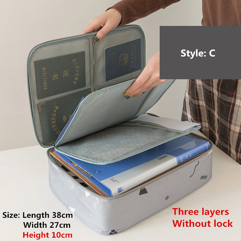 Waterproof Briefcases Woman Home Certificate Invoice Storage Bag Man Business Travel Multifunction Document Package Accessories: C Grey Geometry