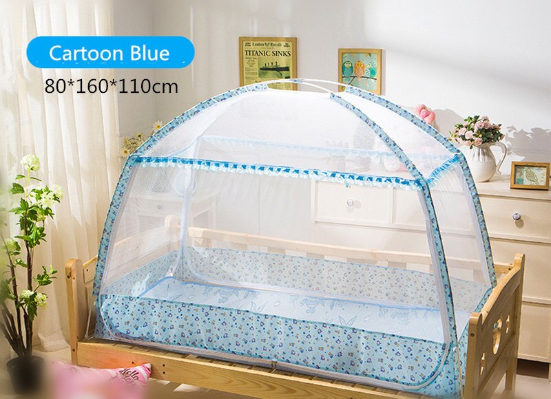 Mosquitera para niños, cunas bonitas, Red de Cama, Yurts mongulares, soportes inferiores para tienda, dosel Infantil, decoración para habitación de bebé: Cartoon Blue 80x160