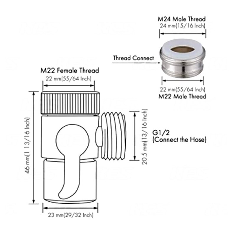 Brass Sink Valve Diverter Faucet Splitter Kitchen Bathroom Sink Faucet Replacement Part Faucet to Hose Adapter M22 X M24